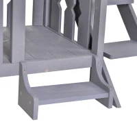 PawHut 2-Story Wooden Cat House with 2 Elevated Pet Beds, Protective & Secure Side Rails & Sturdy Wooden Design - Grey(m-13)