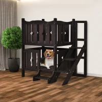 PawHut 2-Story Wooden Cat House with 2 Elevated Pet Beds, Protective & Secure Side Rails, & Sturdy Wooden Design - Coffee(m-2)