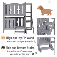 PawHut 2-Story Wooden Cat House with 2 Elevated Pet Beds, Protective & Secure Side Rails & Sturdy Wooden Design - Grey(m-9)