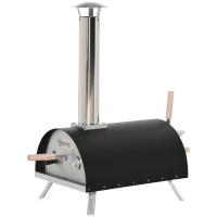Outsunny Outdoor Portable Pizza Oven Pellet Pizza Maker Grill w/ Foldable Legs Thermometer Pizza Stone Anti-scald Handles Stainless Steel Body, for Garden Backyard Camping Cooking(m-2)