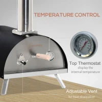 Outsunny Outdoor Portable Pizza Oven Pellet Pizza Maker Grill w/ Foldable Legs Thermometer Pizza Stone Anti-scald Handles Stainless Steel Body, for Garden Backyard Camping Cooking(m-4)