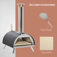 Outsunny Outdoor Portable Pizza Oven Pellet Pizza Maker Grill w/ Foldable Legs Thermometer Pizza Stone Anti-scald Handles Stainless Steel Body, for Garden Backyard Camping Cooking(m-6)