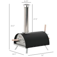 Outsunny Outdoor Portable Pizza Oven Pellet Pizza Maker Grill w/ Foldable Legs Thermometer Pizza Stone Anti-scald Handles Stainless Steel Body, for Garden Backyard Camping Cooking(m-3)