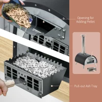 Outsunny Outdoor Portable Pizza Oven Pellet Pizza Maker Grill w/ Foldable Legs Thermometer Pizza Stone Anti-scald Handles Stainless Steel Body, for Garden Backyard Camping Cooking(m-5)