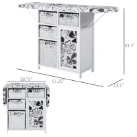 HOMCOM Drop Leaf Ironing Board With Shelves and Storage Boxes - Hawaiian Flowers(m-3)