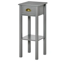 HOMCOM 2-Tier Tall Side Table, Nightstand End Table w/ Drawer & Bottom Shelf for Living Room, Bedroom, Gray(m-10)