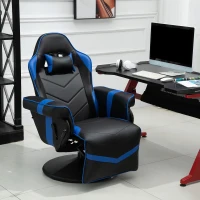 Vinsetto High Back Racing Style Gaming Chair, PU Leather Gamer Recliner Chair with Swivel Pedestal Base, Adjustable Footrest, and Head Pillow, Blue(m-7)