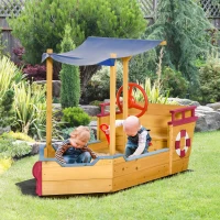 Outsunny Kids Wooden Sandbox, w/ Canopy Bench Seat Storage Space, Aged 3-8 Years Old(m-8)