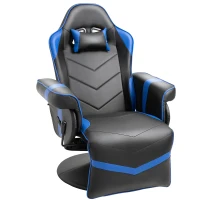 Vinsetto High Back Racing Style Gaming Chair, PU Leather Gamer Recliner Chair with Swivel Pedestal Base, Adjustable Footrest, and Head Pillow, Blue(m-11)