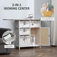 HomCom Drop Leaf Vintage Ironing Board With Shelves and Storage Boxes - Literary Print(m-4)