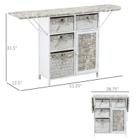 HomCom Drop Leaf Vintage Ironing Board With Shelves and Storage Boxes - Literary Print(m-3)