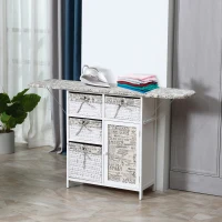 HomCom Drop Leaf Vintage Ironing Board With Shelves and Storage Boxes - Literary Print(m-7)