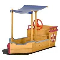 Outsunny Kids Wooden Sandbox, w/ Canopy Bench Seat Storage Space, Aged 3-8 Years Old(m-1)