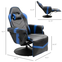 Vinsetto High Back Racing Style Gaming Chair, PU Leather Gamer Recliner Chair with Swivel Pedestal Base, Adjustable Footrest, and Head Pillow, Blue(m-3)