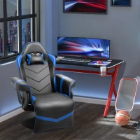 Vinsetto High Back Racing Style Gaming Chair, PU Leather Gamer Recliner Chair with Swivel Pedestal Base, Adjustable Footrest, and Head Pillow, Blue(m-8)
