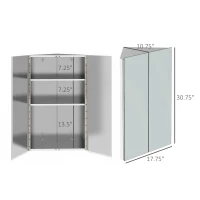 kleankin 30 Inch x 18 Inch x 11 Inch Corner Medicine Cabinet, Wall Mounted Mirror Cabinet with Double Doors and 3 shelves, Multipurpose Storage Organizer for Bathroom(m-3)
