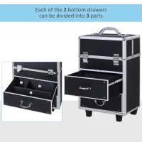 HOMCOM Professional Rolling Full Makeup Travel Train Case, Large Storage Cosmetic Trolley with Folding Trays, Drawer and Locks, Black(m-6)