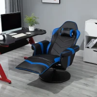 Vinsetto High Back Racing Style Gaming Chair, PU Leather Gamer Recliner Chair with Swivel Pedestal Base, Adjustable Footrest, and Head Pillow, Blue(m-10)