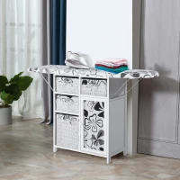 HOMCOM Drop Leaf Ironing Board With Shelves and Storage Boxes - Hawaiian Flowers(m-7)