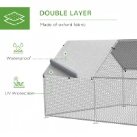 PawHut Large Chicken Coop Metal Chicken Run for Chickens with Waterproof and Anti-UV Cover, Flat Shaped Walk in Fence Cage Hen House for Outdoor and Yard Farm Use, 1.26" Dia, 9' x 24.9' x 6.5'(m-4)