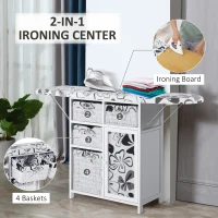 HOMCOM Drop Leaf Ironing Board With Shelves and Storage Boxes - Hawaiian Flowers(m-4)