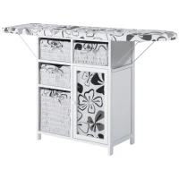 HOMCOM Drop Leaf Ironing Board With Shelves and Storage Boxes - Hawaiian Flowers(m-9)