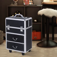 HOMCOM Professional Rolling Full Makeup Travel Train Case, Large Storage Cosmetic Trolley with Folding Trays, Drawer and Locks, Black(m-7)