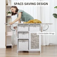 HOMCOM Drop Leaf Ironing Board With Shelves and Storage Boxes - Literary Print(m-5)