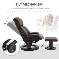HOMCOM Massage Recliner Chair with Ottoman, 360° Swivel Recliner and Footstool, PU Leather Reclining Chair with Side Pocket and Remote Control, Brown(m-5)