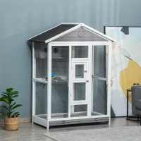 PawHut 64.5" Bird Cage Wooden Aviary House with Standing Pole Nest Slide-out Tray, Grey(m-2)