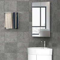 kleankin 30 Inch x 18 Inch x 11 Inch Corner Medicine Cabinet, Wall Mounted Mirror Cabinet with Double Doors and 3 shelves, Multipurpose Storage Organizer for Bathroom(m-9)