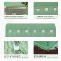 Outsunny 25' x 9.5' x 6.5' Walk-In Greenhouse Tunnel, Large Gardening Plant Hot House with 12 Windows and Zipper Doors for Outdoor, Backyard, Green(m-5)
