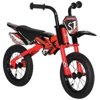 Qaba Kids Balance Bike with Motor Bike Style, No Pedal Training Bicycle with Soft-Grip Handles, Inflatable Rubber Tires, PU Seat, Ages 3-6, Red(m-1)