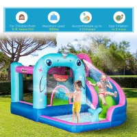 Outsunny 5-in-1 Inflatable Water Slide, Narwhal Theme Bounce House with Climbing Wall, Water Cannon, Water Pool, Trampoline, Repair Patch and 450W Air Blower(m-5)