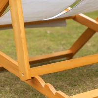 Outsunny 2-Person Sling Chair, Reclining Double Lounger for Patio, Beach, Camping, Lawn, Wood Folding Chair with Recliner Design for 2 Adults, Cream White(m-9)