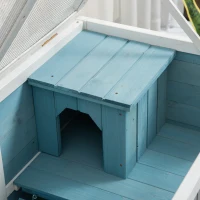 PawHut Fir Wood Rabbit Hutch Indoor Home with a Living Room for Sleeping Run Area, Blue(m-10)
