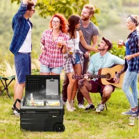 Outsunny 12 V Car Fridge, 2 Zone 37 Quart Portable Compressor Electric Cooler with Wheels, Pull-up Handle, Cutting Board, 12/24 V DC and 110 - 240 V AC for Outdoor, Driving, Travel(m-2)