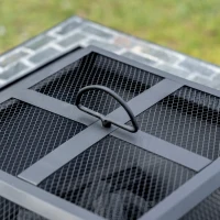 Outsunny 30" Outdoor Fire Pits, Square Steel Wood Burning Fire Pits with Spark Screen, Cooking Grill and Log Poker, Camping Fire Pit for Backyard, Patio(m-11)