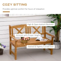 Outsunny 2-Seater Wooden Garden Bench, 4FT Outdoor Patio Loveseat with Unique X-Shape Back for Yard, Lawn, Porch, Natural Wood(m-5)