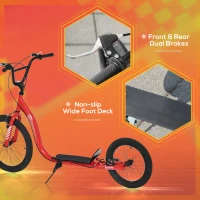 Aosom Youth Scooter with Big Wheels, Rugged Rubber Tires, and Bike Brakes, 2 Wheel Scooter, Slip-Resistant and Safe, Kick Scooter for Kids, Ages 10+, Red(m-5)