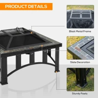 Outsunny 30" Outdoor Fire Pits, Square Steel Wood Burning Fire Pits with Spark Screen, Cooking Grill and Log Poker, Camping Fire Pit for Backyard, Patio(m-6)