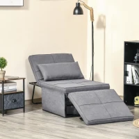HOMCOM 4-in-1 Multi Function Folding Single Sofa Bed with Retractable Footrest, Convertible Sleeper with Adjustable Backrest For Living Room and Small Spaces, Grey(m-2)