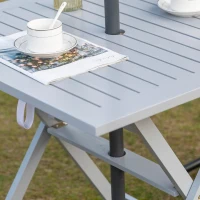 Outsunny Foldable Dining Table, Square Wood Side Table, Portable Bistro Table with Umbrella Hole for Outdoor Patio, Garden or Backyard, Grey(m-8)