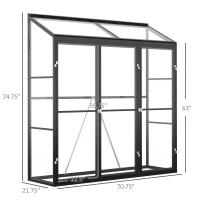 Outsunny 6' x 2' Aluminum Greenhouse, Polystyrene Walk-in Garden Greenhouse with 2 Adjustable Roof Vents and 3 Doors, Clear(m-3)