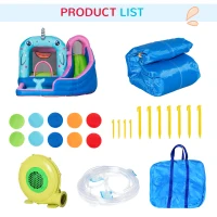 Outsunny 5-in-1 Inflatable Water Slide, Narwhal Theme Bounce House with Climbing Wall, Water Cannon, Water Pool, Trampoline, Repair Patch and 450W Air Blower(m-7)