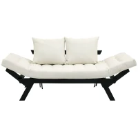 HOMCOM Single Person 3 Position Convertible Chaise Lounger Sofa Bed with 2 Large Pillows and Black Frame, Cream White(m-11)