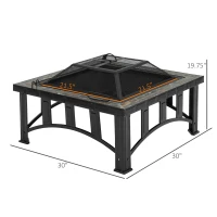 Outsunny 30" Outdoor Fire Pits, Square Steel Wood Burning Fire Pits with Spark Screen, Cooking Grill and Log Poker, Camping Fire Pit for Backyard, Patio(m-3)