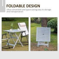 Outsunny Foldable Dining Table, Square Wood Side Table, Portable Bistro Table with Umbrella Hole for Outdoor Patio, Garden or Backyard, Grey(m-5)