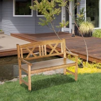 Outsunny 2-Seater Wooden Garden Bench, 4FT Outdoor Patio Loveseat with Unique X-Shape Back for Yard, Lawn, Porch, Natural Wood(m-8)