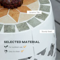 Outsunny 12" Patio Round Side Table, Outdoor Footstool, Garden Mosaic Accent Side Table, Plant Stand, White(m-6)
